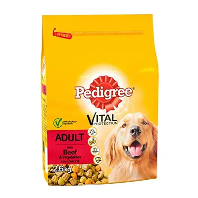 Pedigree Dry Dog Food for Adult Dogs 1+ with Beef and Vegetable, Bags (3 x 2.6 kg)