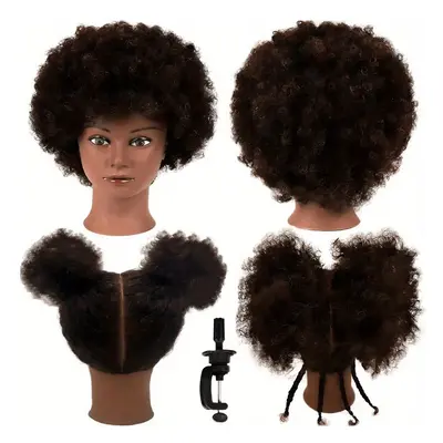 Kinky Afro Curly Human Hair Mannequin Head With Cosmetology Doll Head For Hair Hairdressing Trai