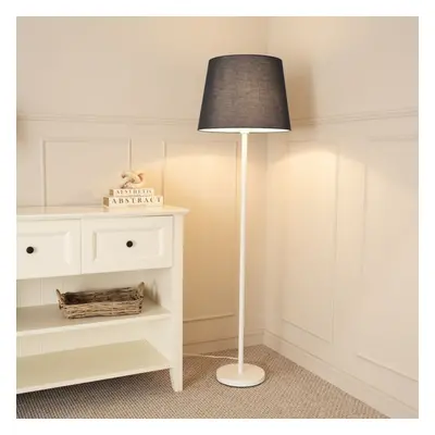 ValueLights Charlie White Stem Floor Lamp with Black Tapered Shade