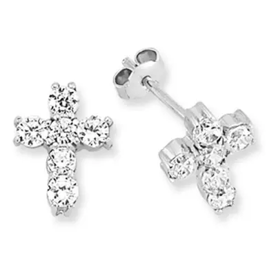 Jewelco London Ladies Rhodium Plated Sterling Silver Stone Religious Cross Stud Earrings - EAG11