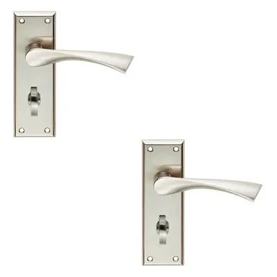 2x PAIR Angular Lever on Bathroom Backplate Door Handle x 50mm Satin Nickel