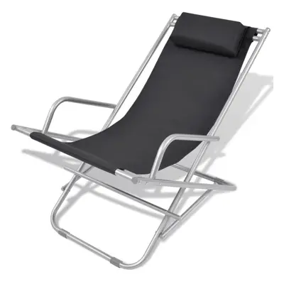 vidaXL 2x Reclining Deck Chairs Black Steel Outdoor Sunloungers Swing Chairs