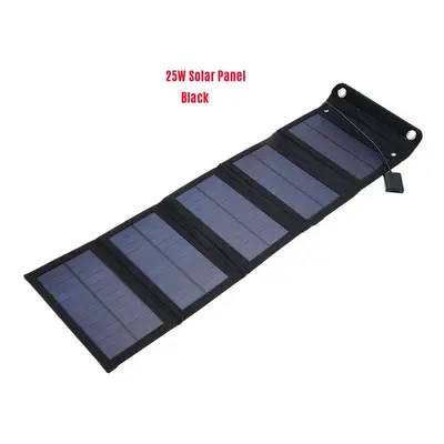 (Black) 25W Solar Panel Foldable Portable Waterproof USB EnergyHiking Solar Cell Charger for iPh