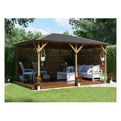 Dunster House Wooden Gazebo Kit Louvre Walled Pressure Treated Garden Shelter Utopia 4m x 3m