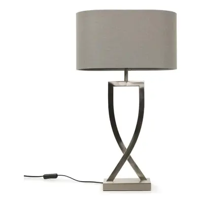 Large Silver Chrome Metal Bedside Table Lamp Grey Oval Shade Light