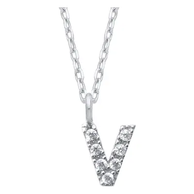 Jewelco London Ladies Rhodium Plated Sterling Silver Encrusted Mini Initial Pendant Necklace + i