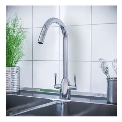 Beni Twin Lever Chrome Kitchen Sink Mixer Tap With Swivel Spout