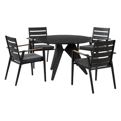 4 Seater Aluminium Garden Dining Set with Grey Cushions Black OLMETTO/TAVIANO