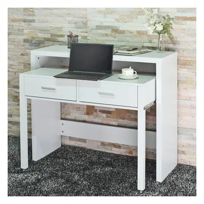 White Wooden Pull Out Workstation Desk Dresser Display Table Storage Furniture