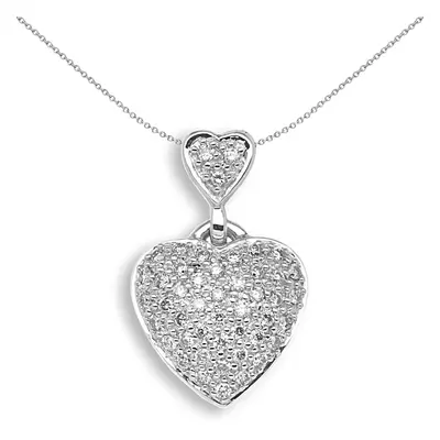 Jewelco London Ladies 9ct White Gold Pave Set Round Brilliant J I1 50pts Diamond Love Heart Char