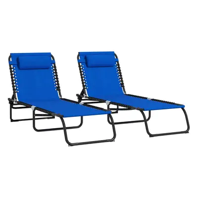 Outsunny Pcs Folding Beach Chair Chaise Lounge Adjustable Positions, Blue