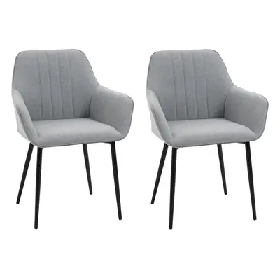 HOMCOM Dining Chairs Upholstered Linen Fabric Metal Legs, Set of 2, Light Grey