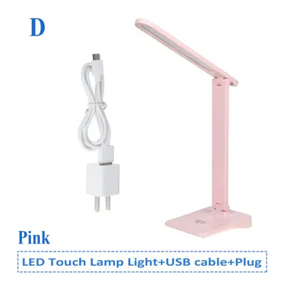 (pink shell table lamp + USB cable line + power adapter) USB Touch Diming LED Desk Lamp Modes Ad