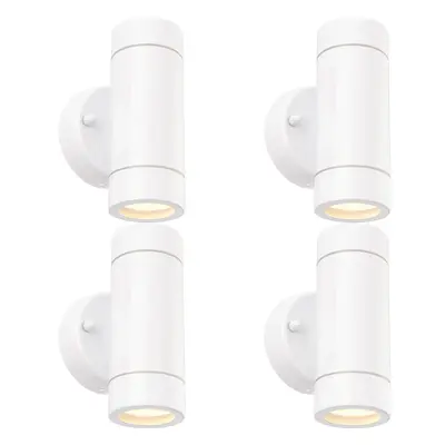 4 PACK Up & Down Twin Outdoor IP44 Wall Light - x 7W GU10 LED - Gloss White