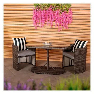 Charles Bentley St Tropez Rattan Bistro Set - Grey Compact Chat Set for Two Grey Weave Outdoor G