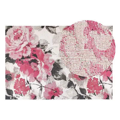 Cotton Area Rug Floral Motif x cm Pink EJAZ