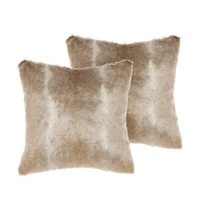 Set of Decorative Cushions HORDEUM Faux Fur x cm Light Brown Solid