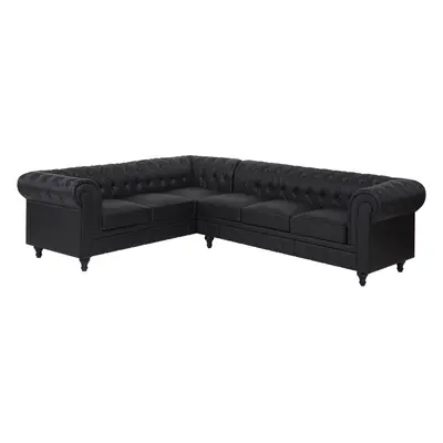 Right Hand Faux Leather Corner Sofa Black CHESTERFIELD