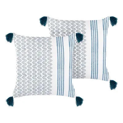 Set of Cushions TILIA Geometric Pattern Cotton x cm Blue