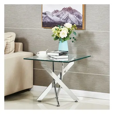 Amara Glass Side Table With Chrome Silver Legs