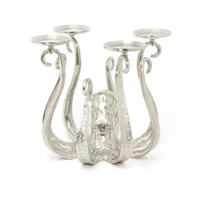 Unique Extra Large Octopus Candle Holder | Silver Metal Octopus Candelabra | Octopus Candlestick