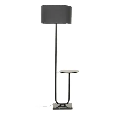 ValueLights Tavel Matte Black Floor Lamp with Table with Large Charcoal Reni Shade