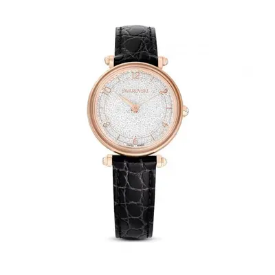 Swarovski Crystalline Wonder Swiss Made Leather strap Black Rose Gold-tone finish Watch