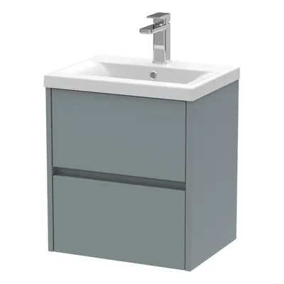 Square Wall Hung Drawer Vanity Unit & Ceramic Basin, 500mm - Matt Coastal Grey