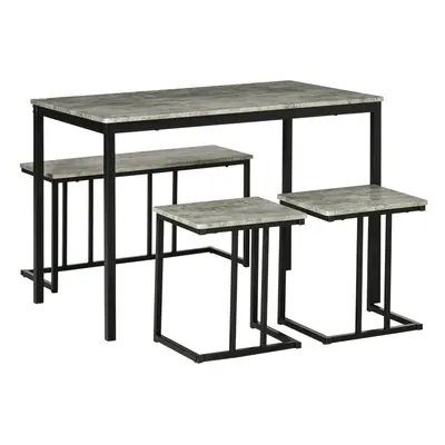 HOMCOM Dining Table Set, Concrete Effect Table and Chairs for People, Grey