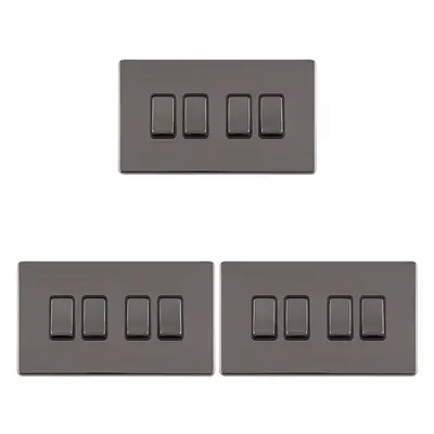 3 PACK Gang Quad Light Switch SCREWLESS BLACK NICKEL Way 10A Slim Rocker