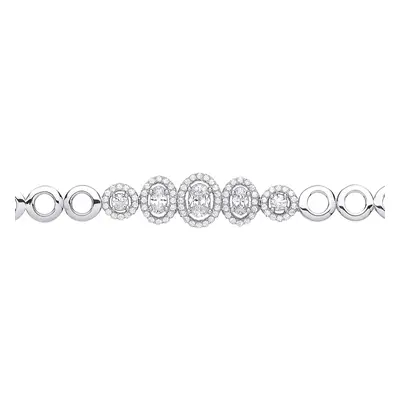 Jewelco London Ladies Sterling Silver Oval Cubic zirconia Graduating Bubbly Tennis Bracelet 10mm