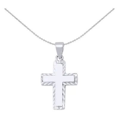 Jewelco London Ladies Sterling Silver Sunburst Frame Plain Cross Pendant Necklace inch - GVX049