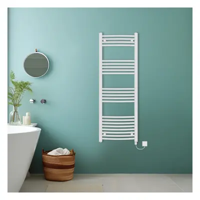 (White, 1400x500mm) Bathroom Curved Prefilled Electric Heated Towel Rail Ladder Warmer Radiator