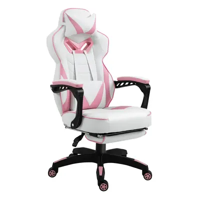 Vinsetto Gaming Chair Ergonomic Reclining Manual Footrest Wheels Stylish Pink