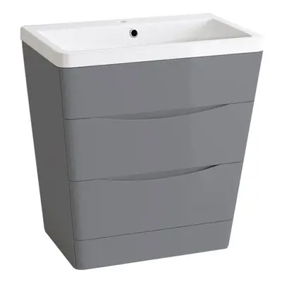 NRG 800mm Gloss Grey Drawer Floor Standing Bathroom Cabinet Storage Furniture Vanity Sink Unit