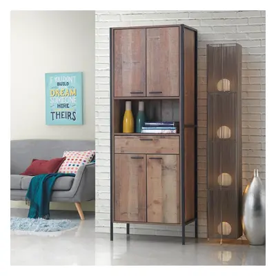 Stretton Tall Storage Kitchen Pantry Sideboard Cabinet Rustic Industrial Oak