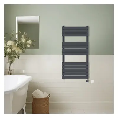 (Anthracite, 1200x600mm) Prefilled Thermostatic Electric Flat Panel Heated Towel Rail Ladder War