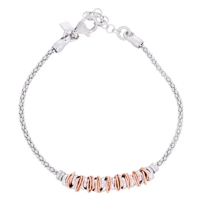 Jewelco London Rhodium & Rose Sterling Silver Multi Link Popcorn Bracelet 1.5mm 6mm + inch - JAC