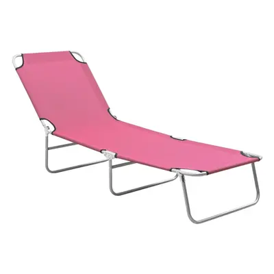 vidaXL Folding Sun Lounger Steel and Fabric Pink Lounge Bed Outdoor Daybed