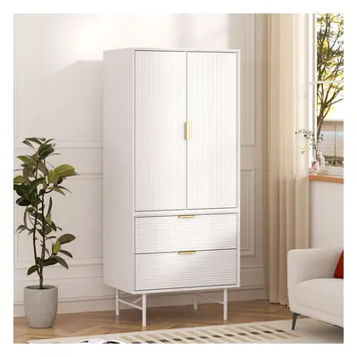 White Striped Wardrobe Storage Cabinet