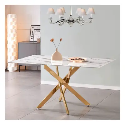 Amara 150cm Glass Marble Top Dining Table Gold Legs