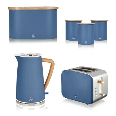 Swan Nordic Blue Kettle Slice Toaster Breadbin Canisters Kitchen Set