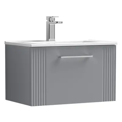 Retro Drawer Wall Hung Vanity Unit with Minimalist Tap Hole Ceramic Basin - 600mm - Satin Grey -