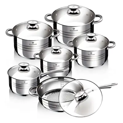 Gourmet 12Pc Cookware Set Stainless Steel Non Stick Pots Pan Induction