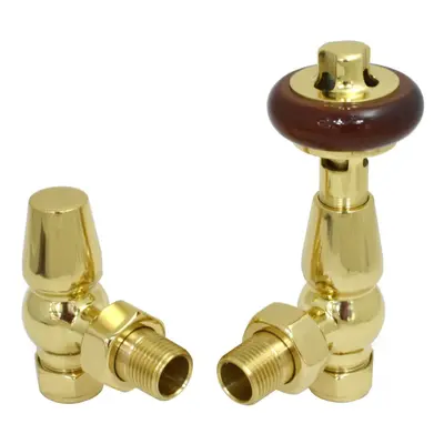 (Polished Brass) Warmehaus Chelsea Traditional Angled TRV Thermostatic Radiator Valves