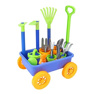 deAO Pull along Kids Wagon Wheelbarrow and Gardening Tools Play Set Includes Accessories and Pla