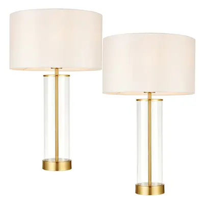 2 PACK Touch Dimmable Table Lamp Gold Glass & White Shade Modern Bedside Light