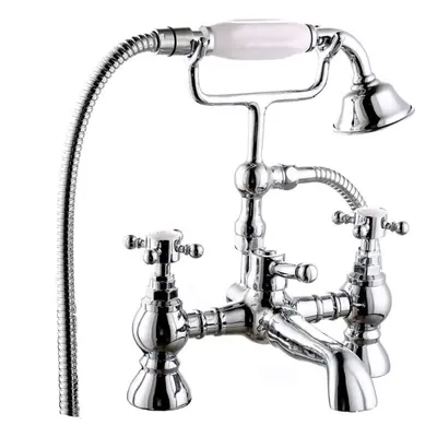 Traditional Bath Shower Filler Mixer Tap & Bathroom Shower Head Set Chrome Brass