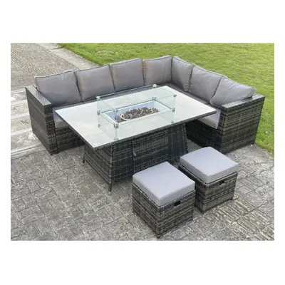 Fimous Outdoor Rattan Garden Corner Furniture Gas Fire Pit Table Sets Seater