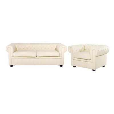 Leather Living Room Set Cream CHESTERFIELD